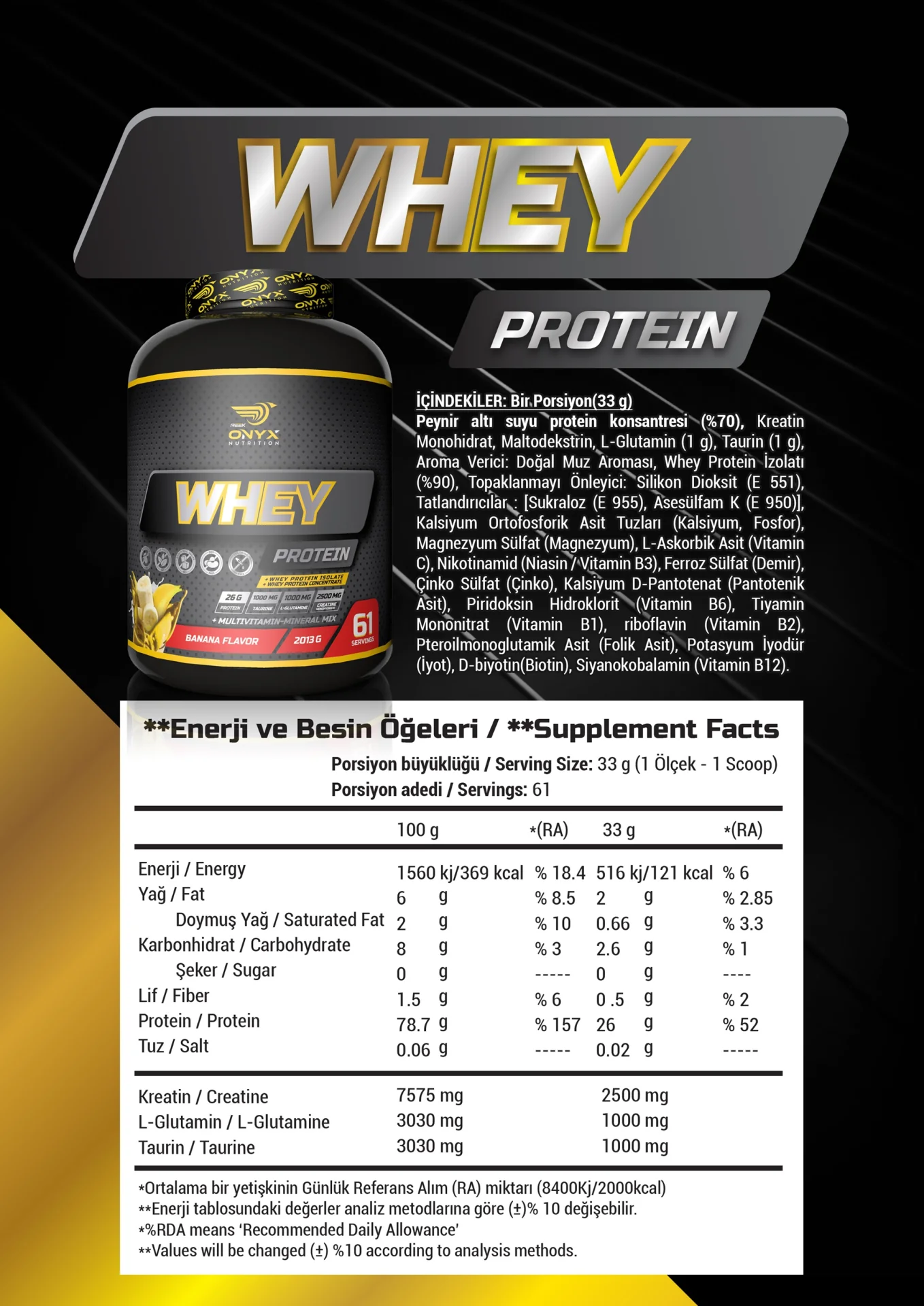 ONYX %100 WHEY PROTEIN TOZU 2013 GR MUZ AROMALI