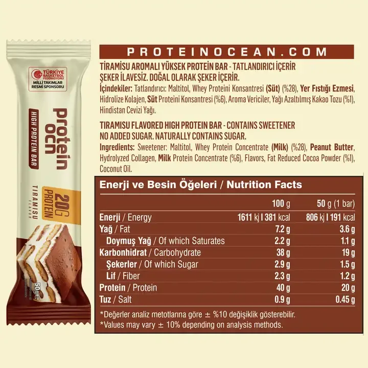 PROTEİNOCEAN TİRAMİSU AROMALI PROTEIN BAR - 12 ADET