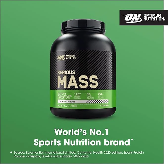 OPTIMUM NUTRITION SERIOUS MASS KURABIYE VE KREMA AROMALI GAINER 2.73KG 8 SERVIS