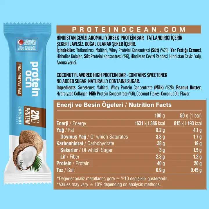 PROTEİNOCEAN HİNDİSTAN CEVİZİ AROMALI PROTEIN BAR - 12 ADET