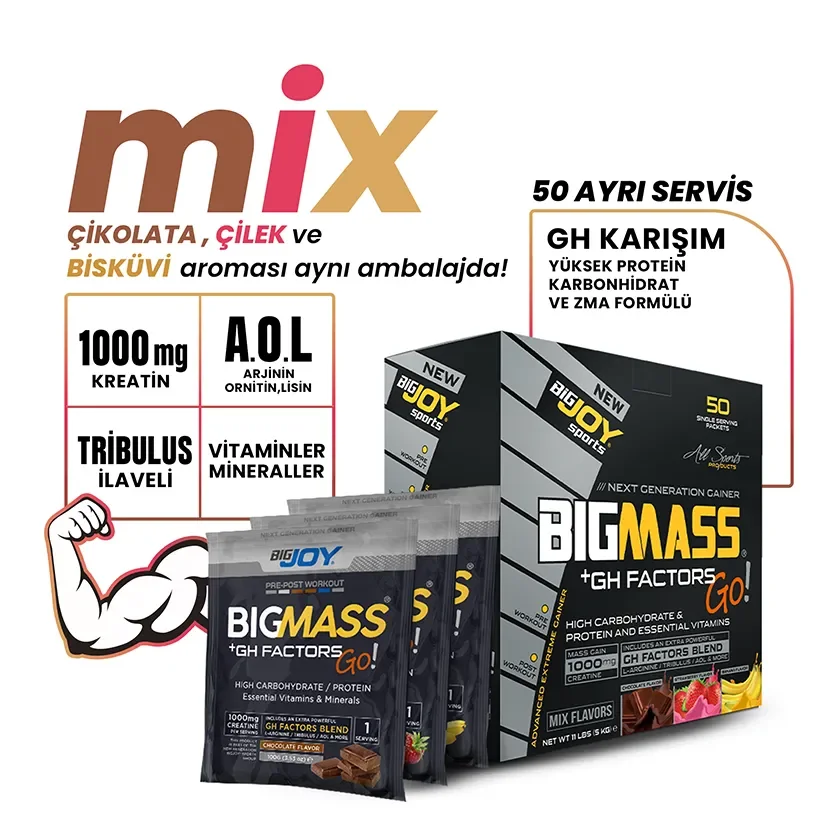 BİG JOY BİG MASS + GH GO FACTORS 5000 GR MIX FLAVORS - 50 PAKET