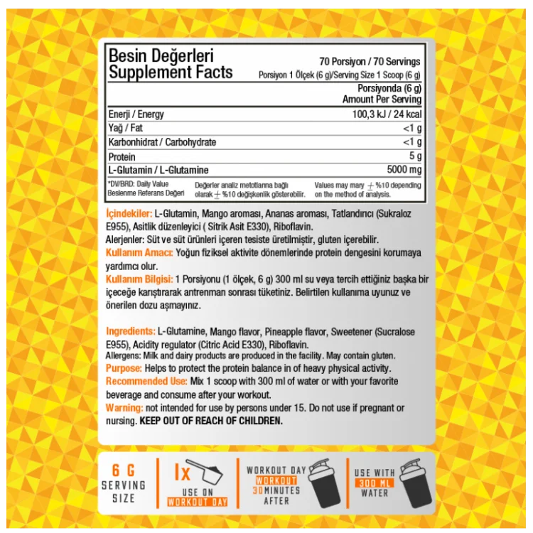 PRİME NUTRİTİON L-GLUTAMİNE 420 GR ANANAS AROMALI