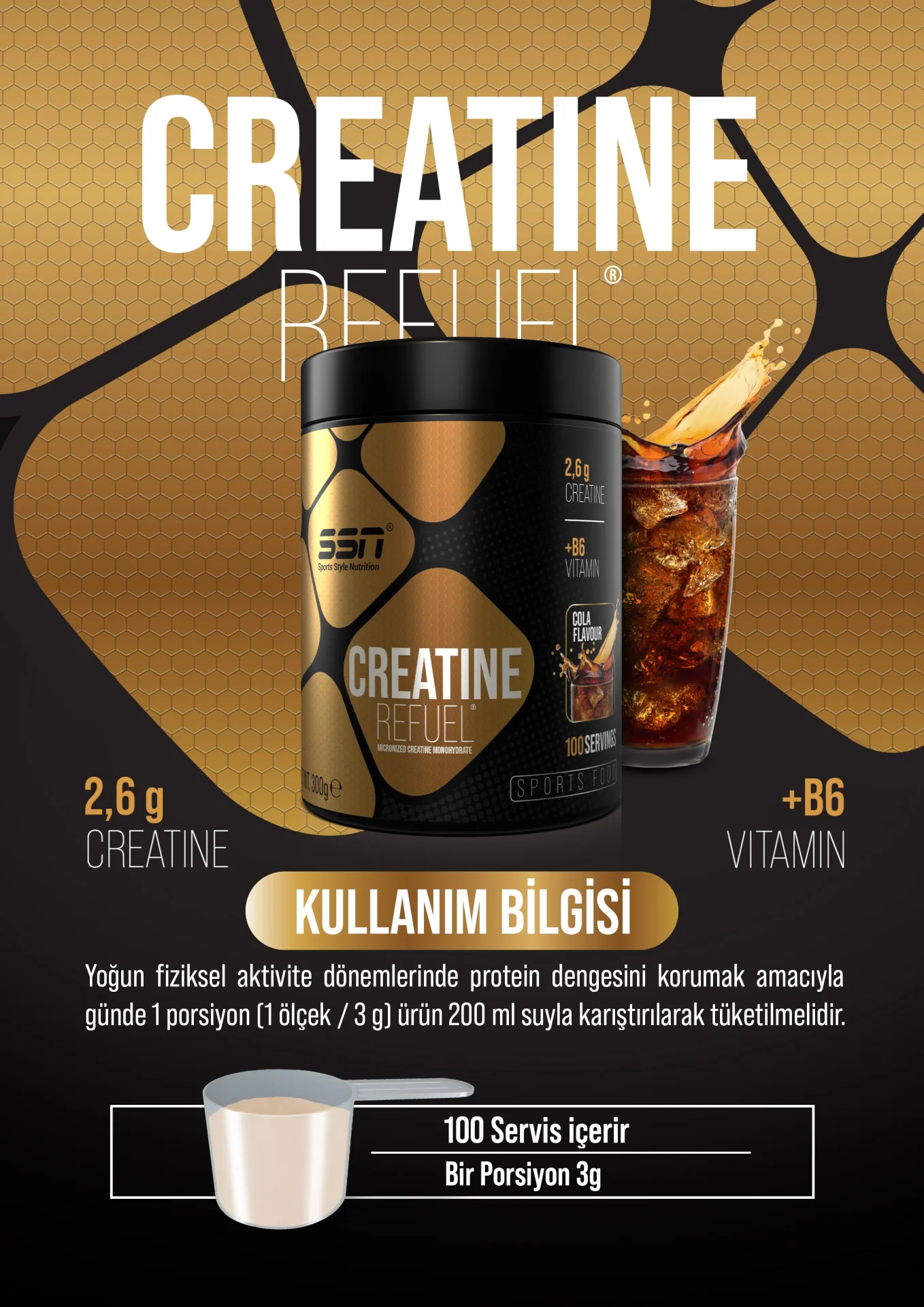 SSN SPORTS STYLE NUTRITION CREATINE REFUEL 300 GR KOLA AROMALI