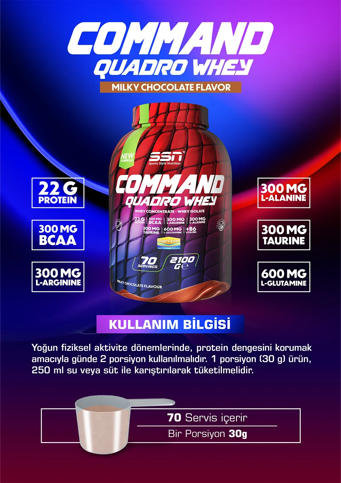 SSN SPORTS STYLE NUTRITION COMMAND QUADRO WHEY 2100 GR (ÇIKOLATALI) PROTEIN TOZU
