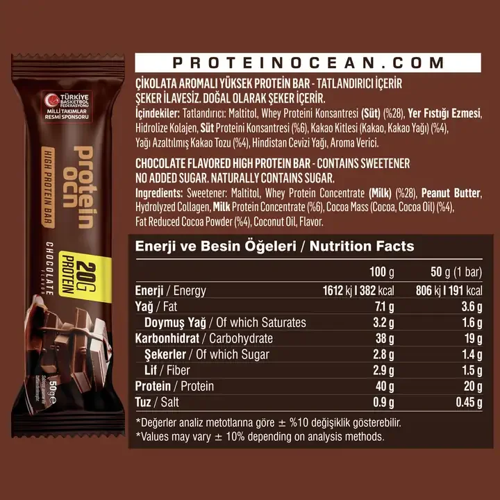 PROTEİNOCEAN ÇİKOLATA AROMALI PROTEIN BAR - 12 ADET