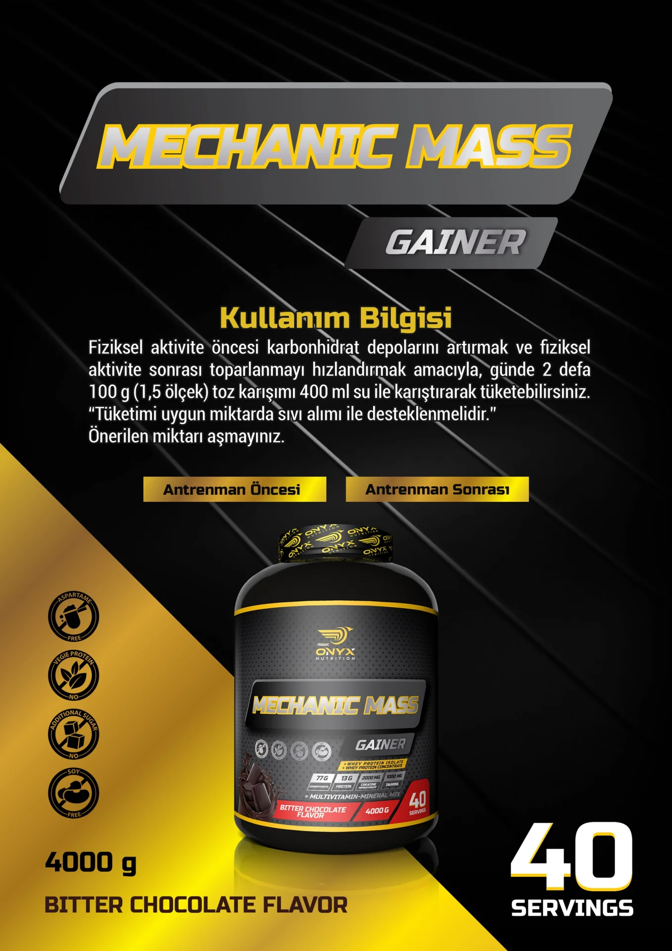 ONYX MECHANIC MASS GAINER KARBONHIDRAT 4000 GR ÇIKOLATA | ONYX NUTRITION